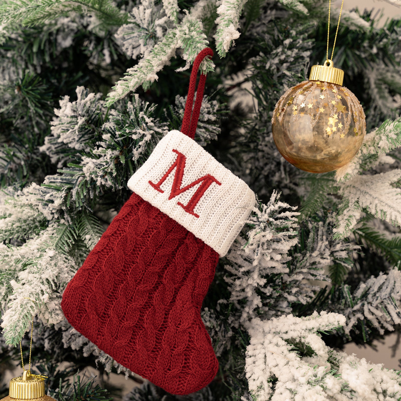 Cross-border cute letters Christmas stockings creative Christmas tree pendant Christmas style wool knitted socks decoration props