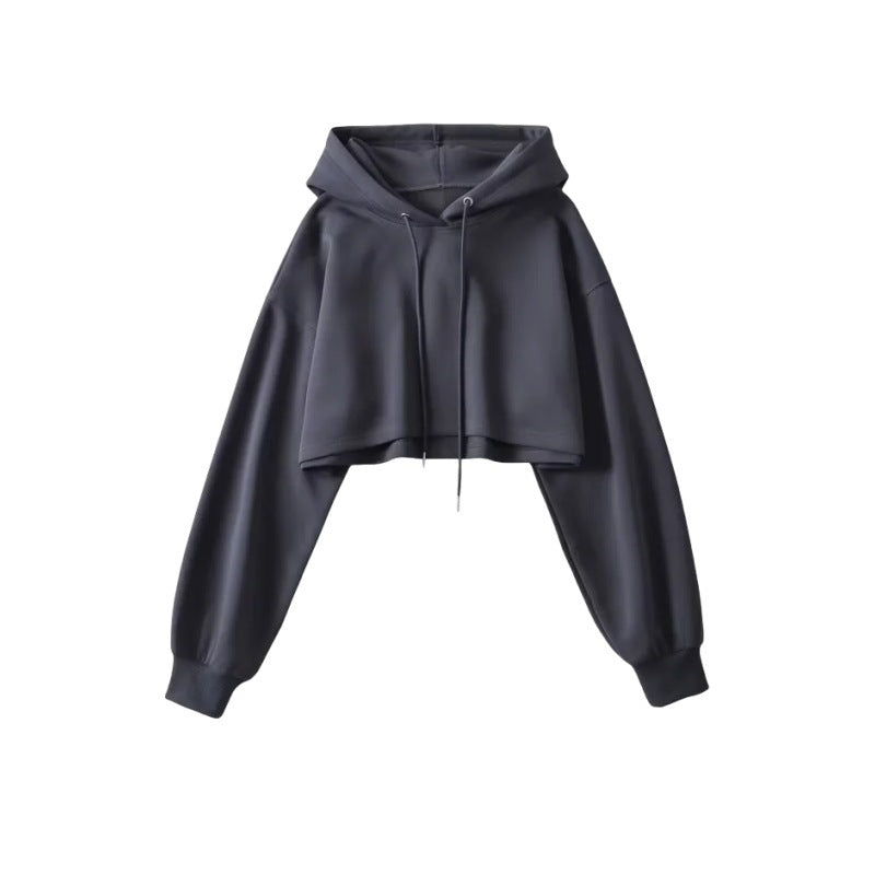 American-style retro hooded drawstring long-sleeved sweater Women's Spring and Autumn street style hot girl super short navel Jazz Dance Top