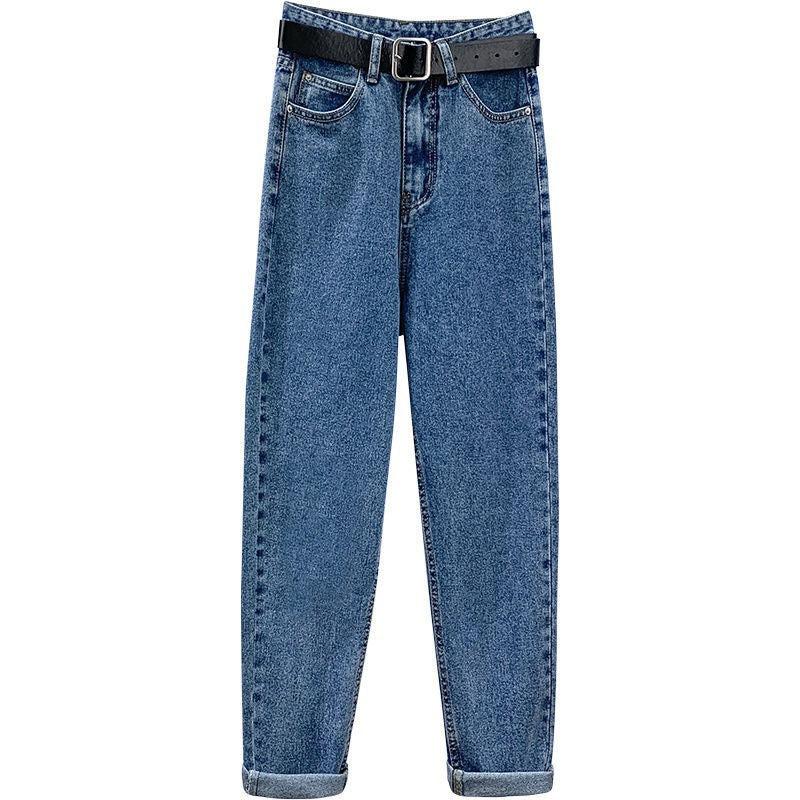 Harem jeans women's fashion trending retro high waist loose Korean style baggy pants all-matching straight ankle-length dad jeans