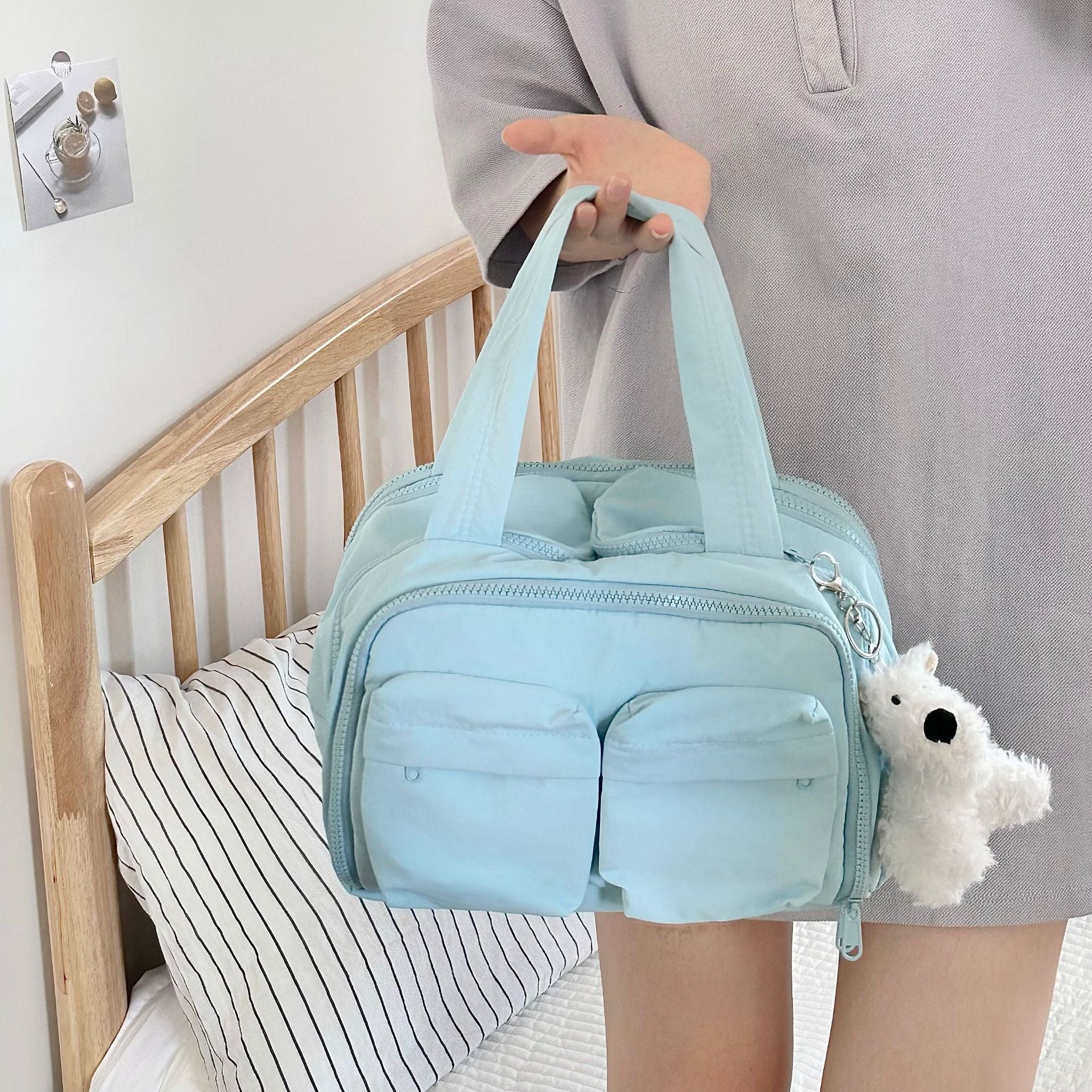 Cross-border wash bag simple lightweight large wide open wash bag fluffy cosmetic bag storage bag travel handbag