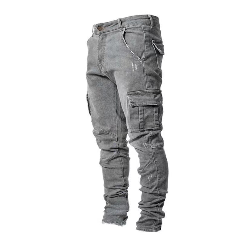 In stock 2021 Europe and America cross border new jeans men's side pocket skinny jeans NK012