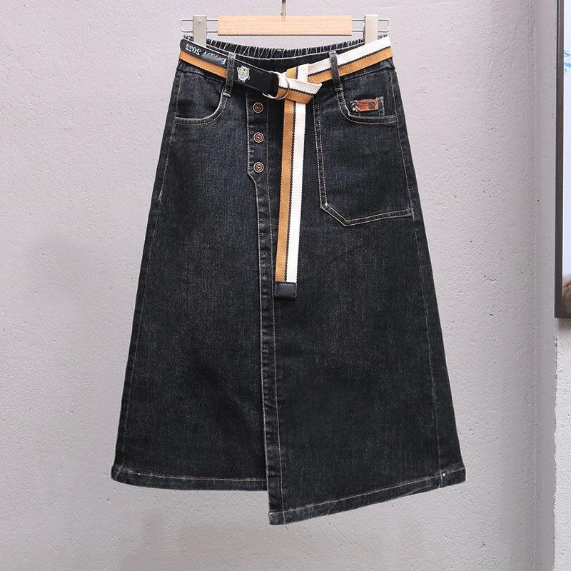Plus size summer irregular A- line slimming skirt fashionable elastic waist all-match denim skirt women's fashionable midi skirt