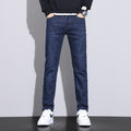 Jeans men's spring and summer straight slim stretch denim trousers men's business mid-high waist jeans thin