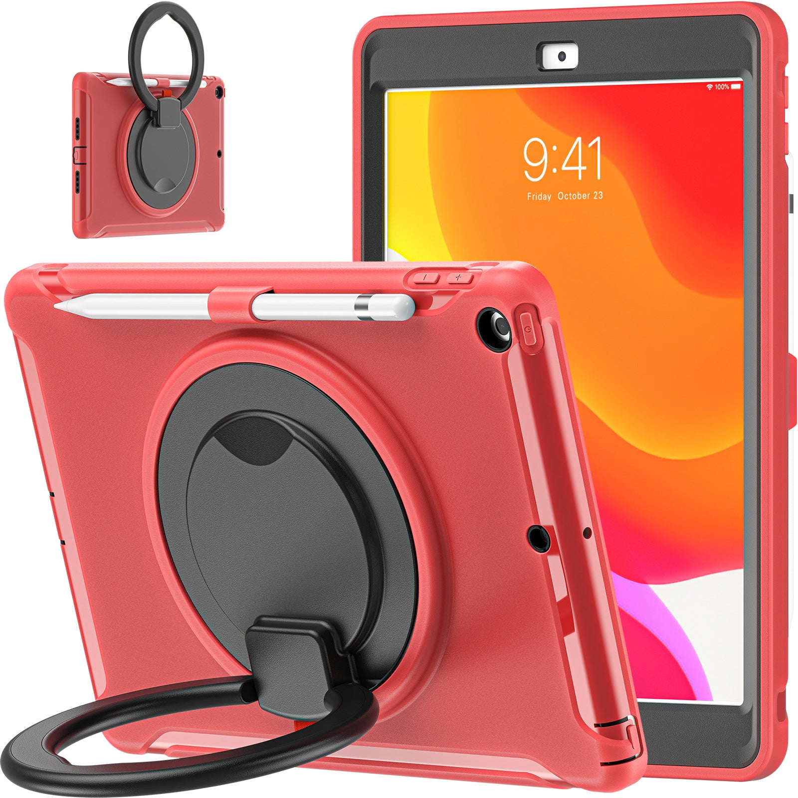iPad 10.2 Apple tablet protective case with pen Sleeve 360 degrees handheld rotating bracket three-proof protective case