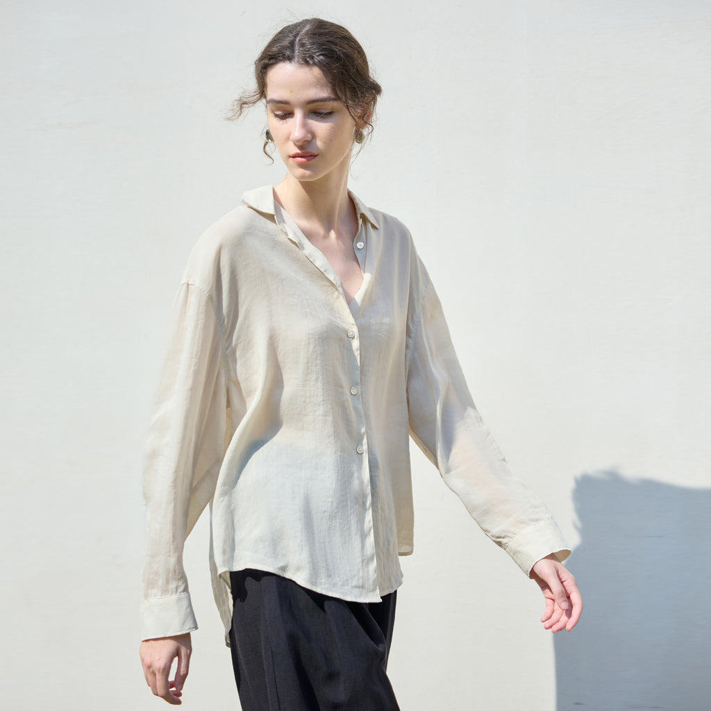 25 Old Money style Ramie loose solid color women's shirt simple single-breasted long sleeve shirt loose feeling Tencel linen top