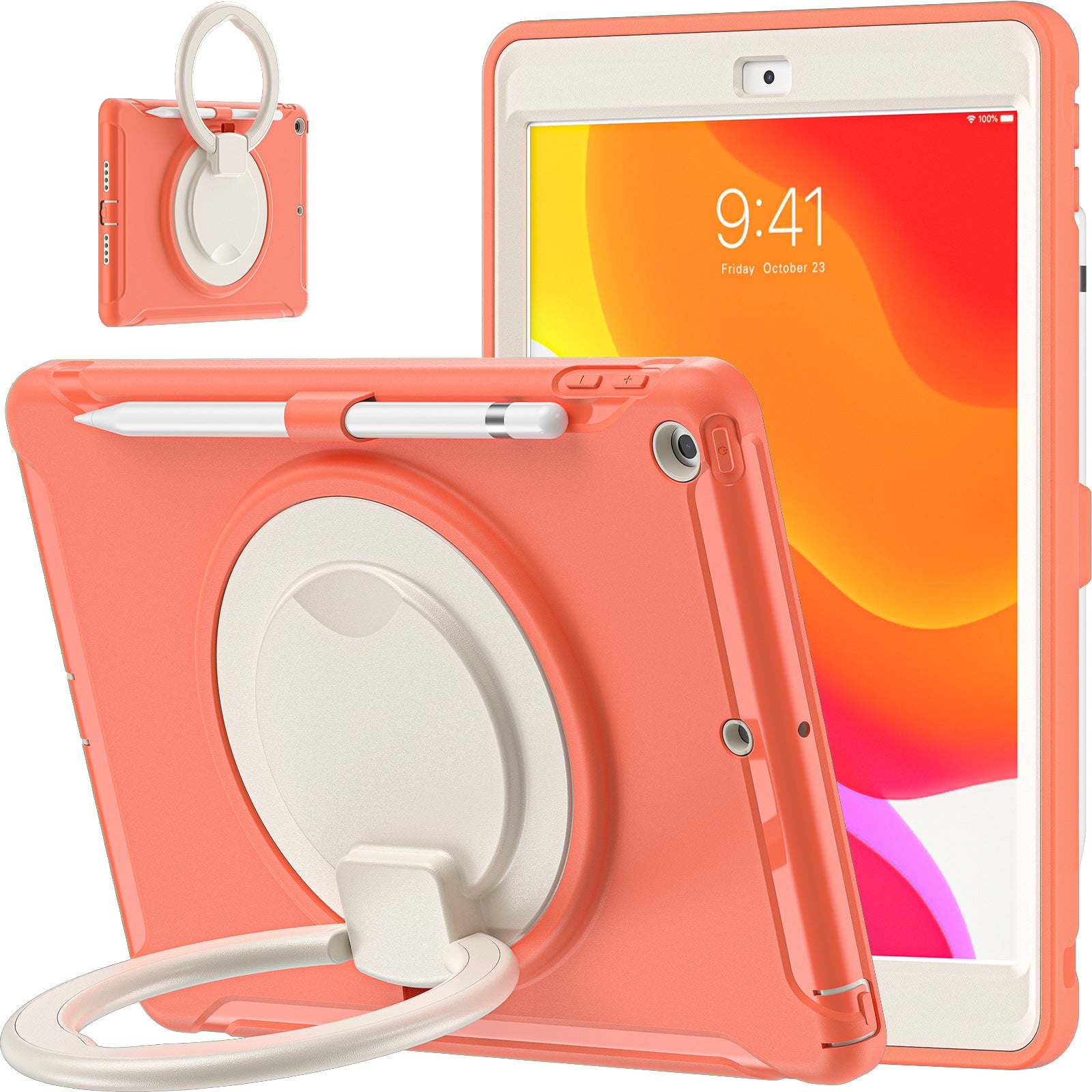 iPad 10.2 Apple tablet protective case with pen Sleeve 360 degrees handheld rotating bracket three-proof protective case