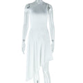 European Style Solid Color Off-Shoulder Sleeveless Irregular Dress