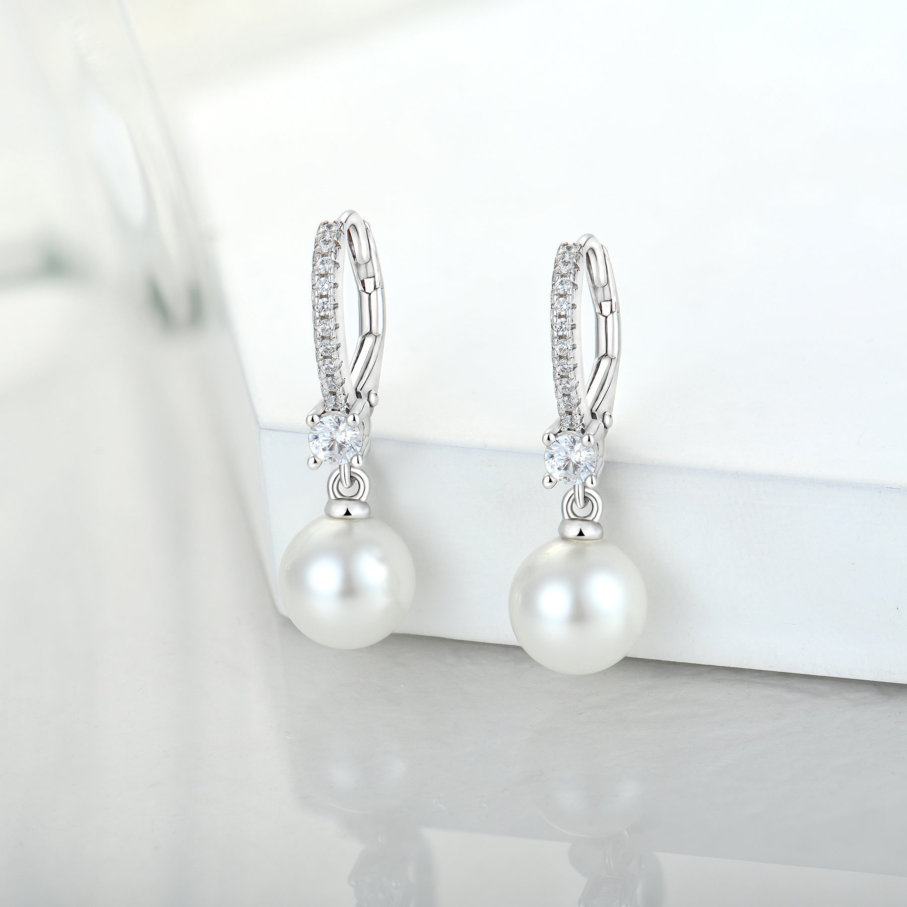S925 Sterling Silver Pearl zircon earring ear clip earrings eardrops women's foreign trade cross-border jewelry silver accessories processing