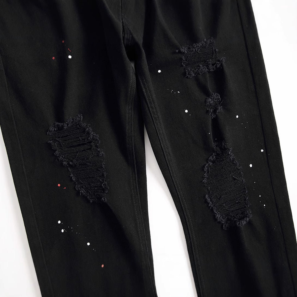 Black jeans men's 2025 new men's jeans fashionable paint men's tapered trousers stretch slim fit men's pants foreign trade