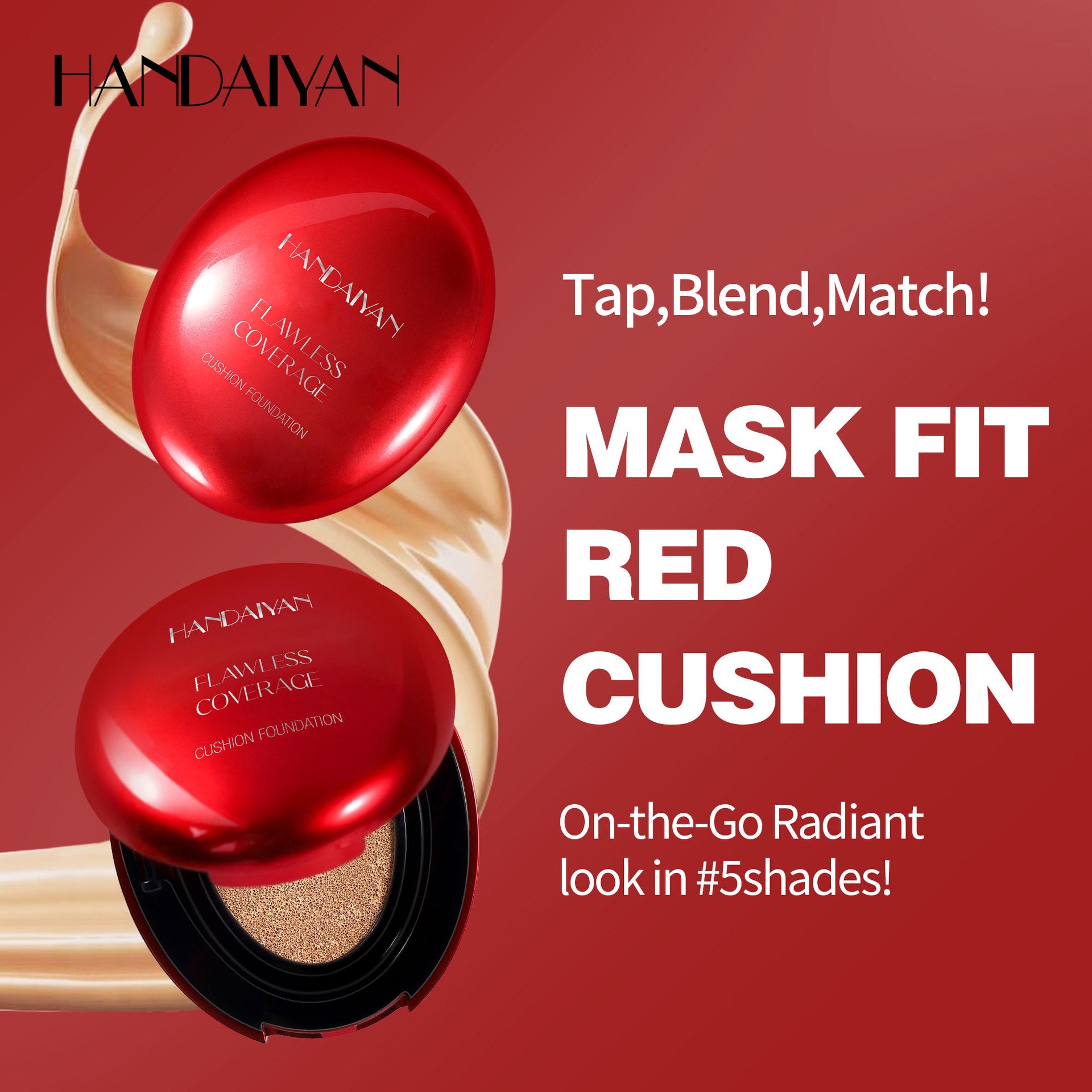In stock cushion liquid foundation 5-color oval red shell handaiyan clear natural concealer repair cross-border liquid foundation