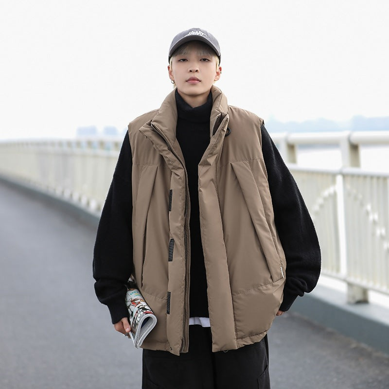 Japanese style stand-up collar cotton-padded coat vest man autumn and winter fashion brand thickened work clothes waistcoat all-match loose sleeveless cotton coat coat