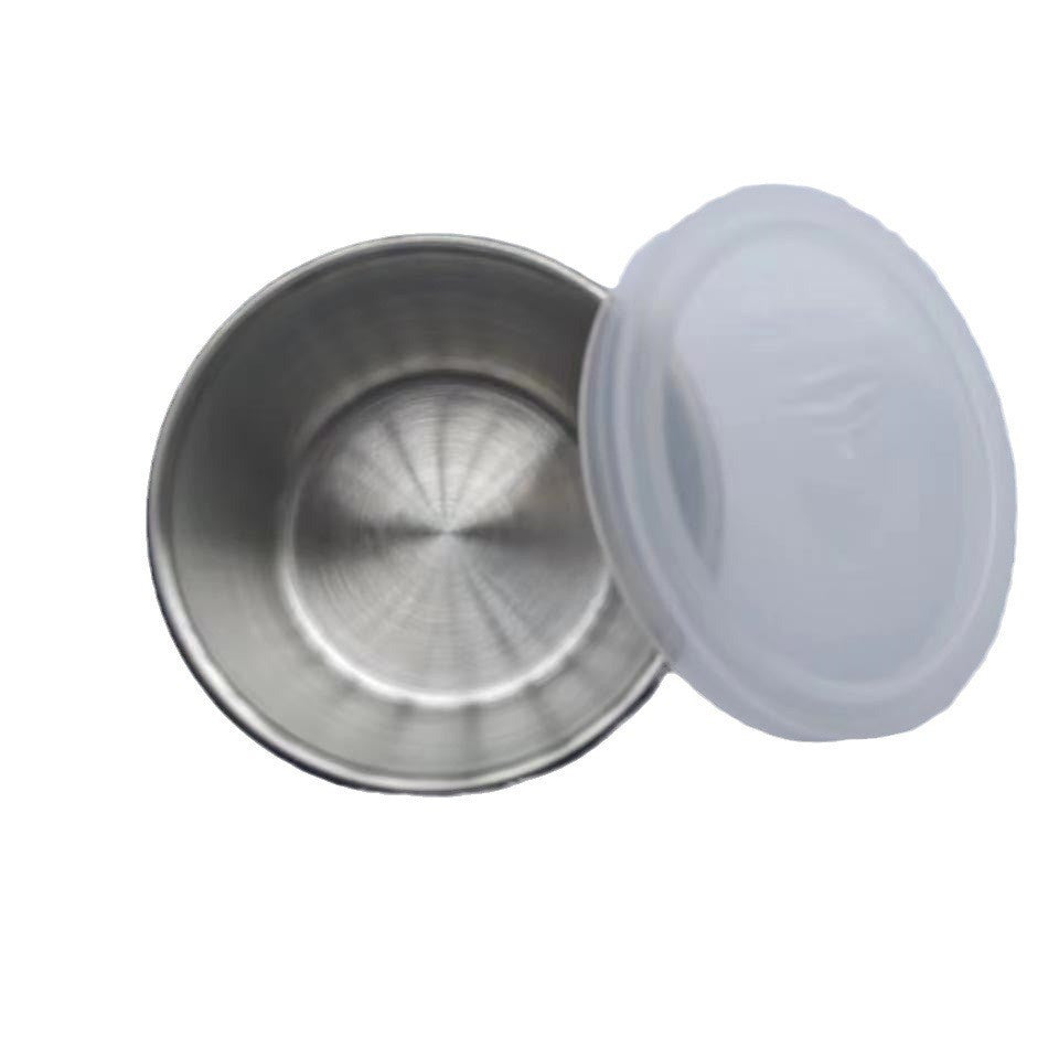 Cross-border 304 stainless steel sauce cup with silicone cover sauce cup outdoor portable tomato salad seasoning saucer dish