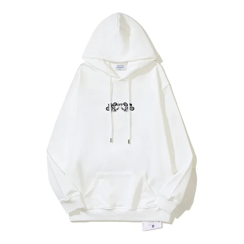 Cross-border OFF fashion brand white arrow oil painting pure cotton hooded sweater men's and women's loose leisure pullover hoodie autumn and winter