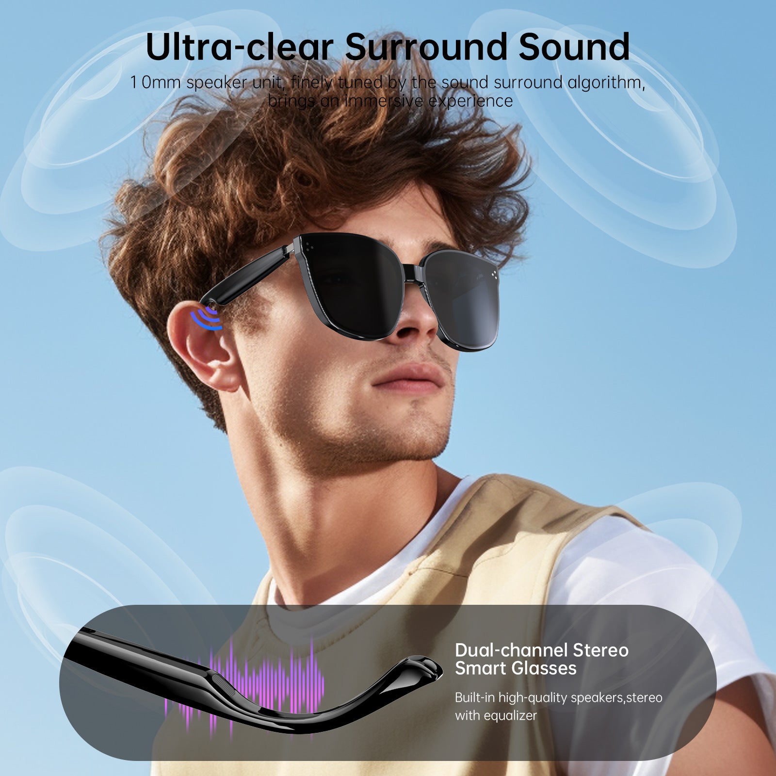 Smart glasses bone conduction call listening music Bluetooth connection comfortable to wear factory direct supply