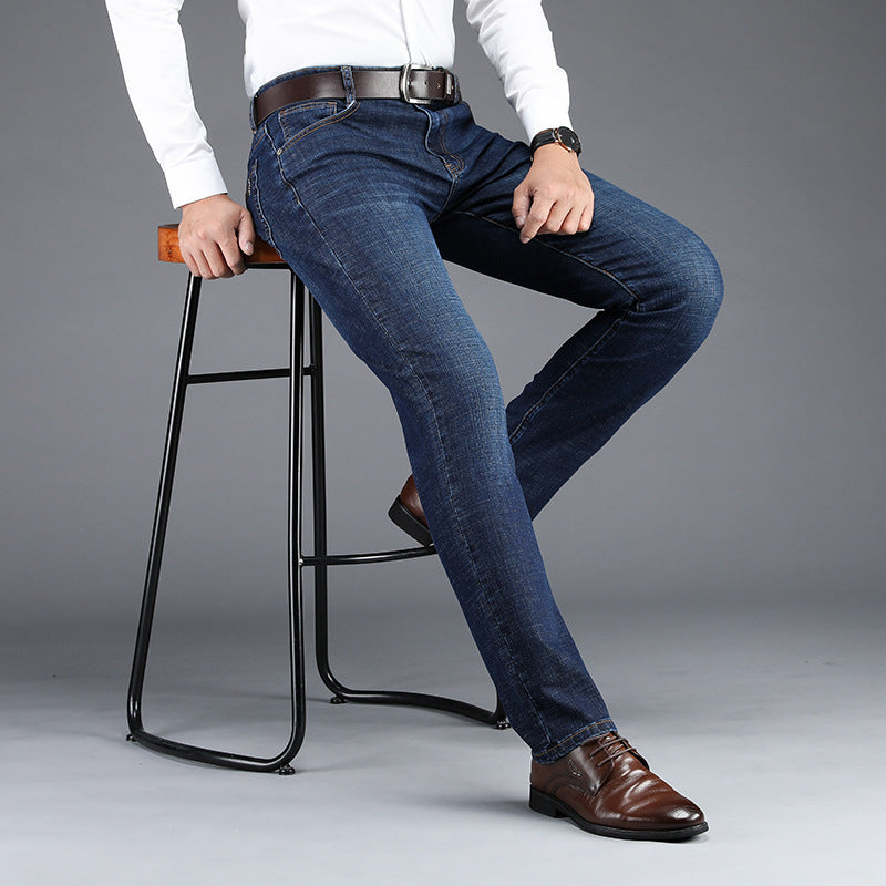 Spring and Autumn men's jeans slim straight business casual trousers men's stretch washed jeans wholesale
