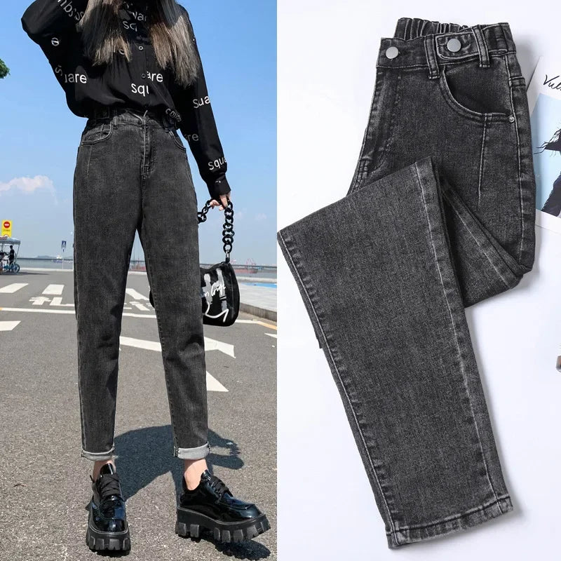 Spring pants jeans for moms women harem elastic waist daddy pants high waist radish stretch all-matching pencil pants trousers