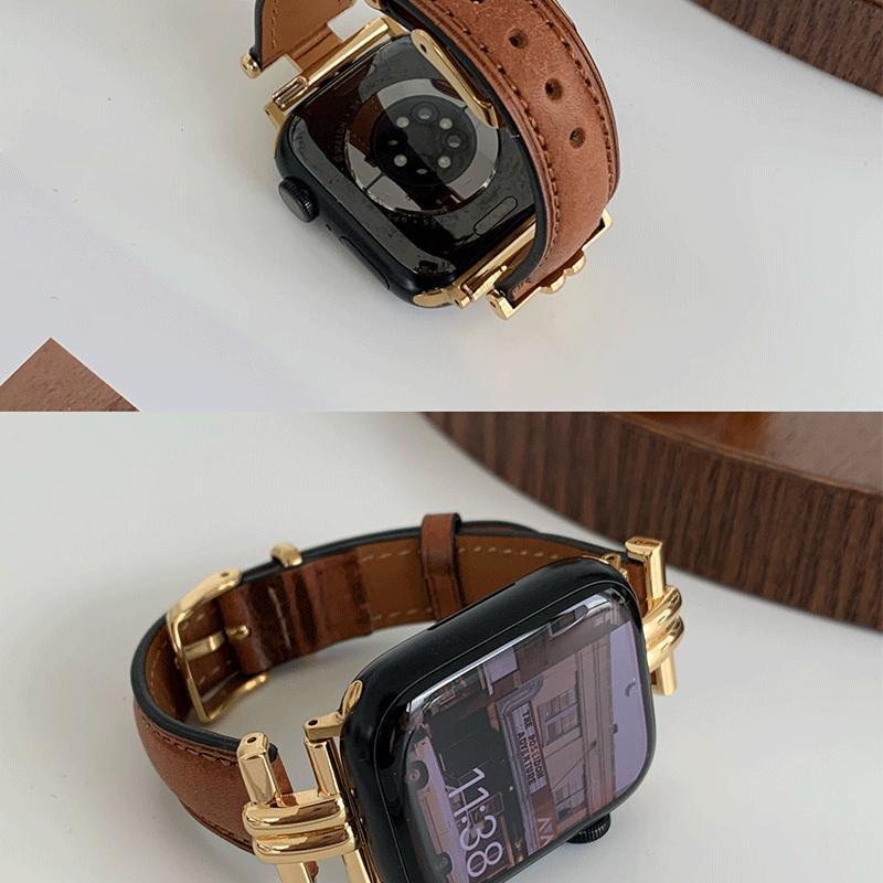 iwatch9 strap high sense genuine leather retro suitable for Apple Watch S10875se generation ultra autumn and winter leather