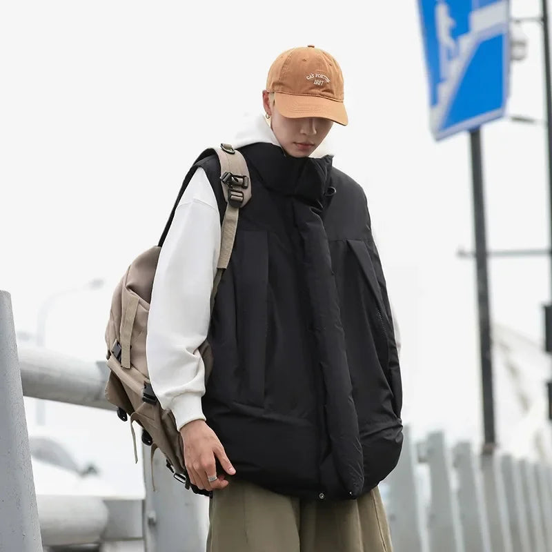 Japanese style stand-up collar cotton-padded coat vest man autumn and winter fashion brand thickened work clothes waistcoat all-match loose sleeveless cotton coat coat