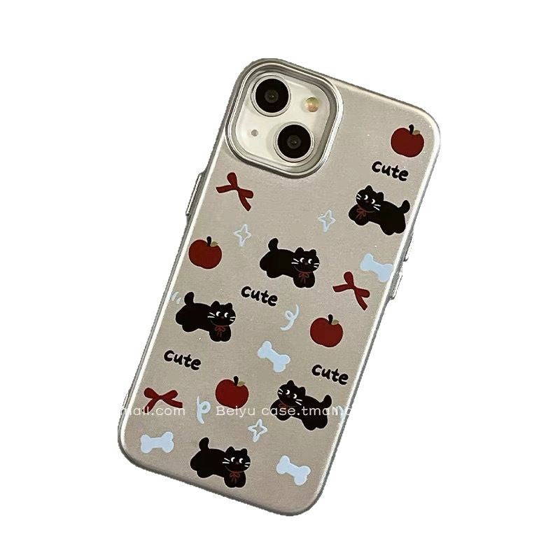 Cute bow cat for Apple 16promax phone case silver iPhone15 new drop-resistant silicone
