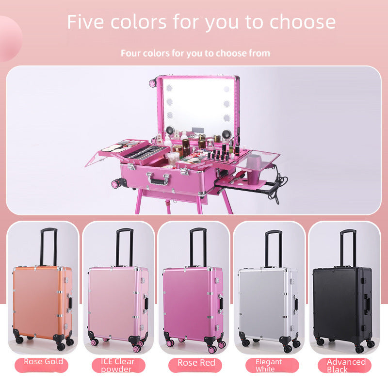 Aluminum Alloy trolley cosmetic case with lamp multi-functional tattoo beauty Bluetooth trolley case makeup artist toolbox