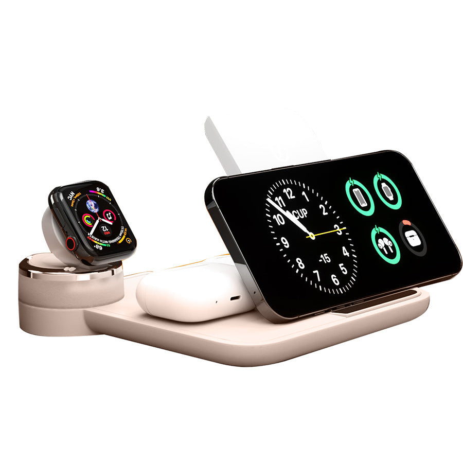 Amazon hot mobile phone three-in-one wireless charger 15W fast charge foldable seven-color ambience light wireless charger electrical appliances