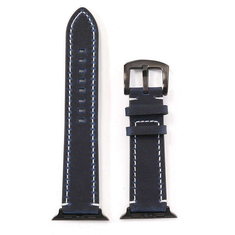 Applicable to apple real leather watch strap apple watch123456 generation Crazy Horse retro full leather watch strap smart strap