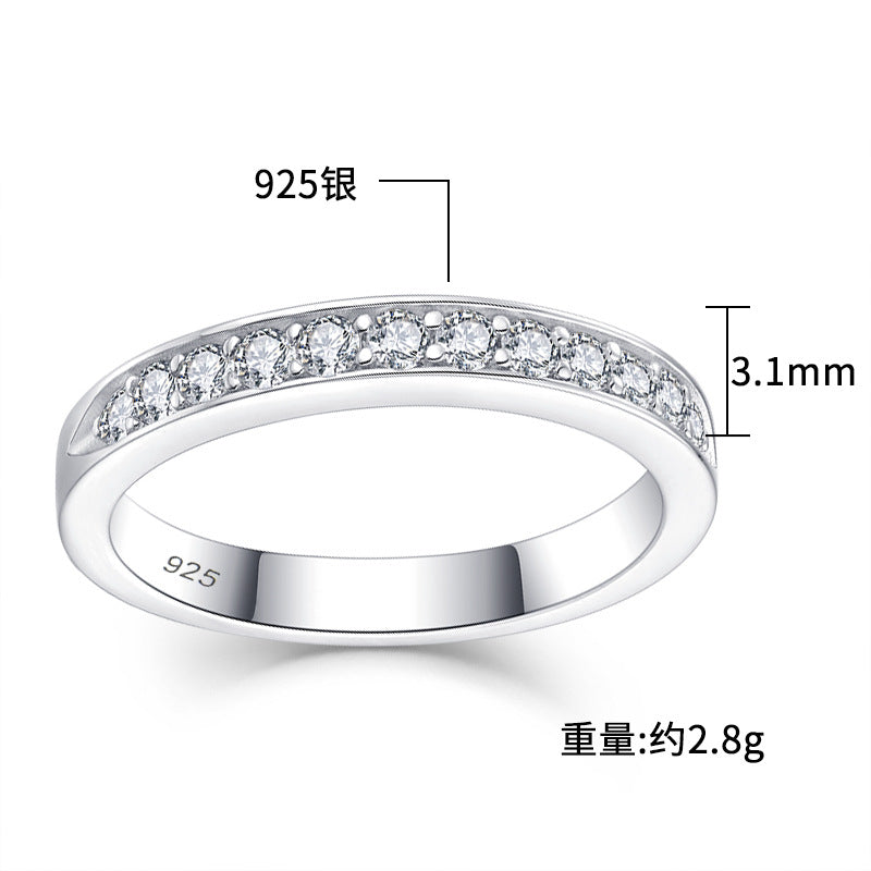 Ring s925 silver inlaid 2mm zircon diamond ring classic simple fashion foreign trade cross-border jewelry silver accessories processing