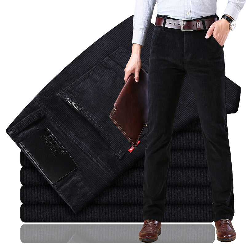 One piece dropshipping 6686 stretch striped pants corduroy men's pants common style middle-aged casual pants straight loose trousers