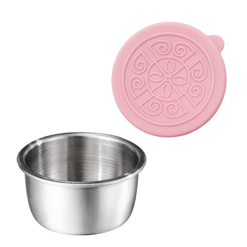 Cross-border 304 stainless steel sauce cup with silicone cover sauce cup outdoor portable tomato salad seasoning saucer dish