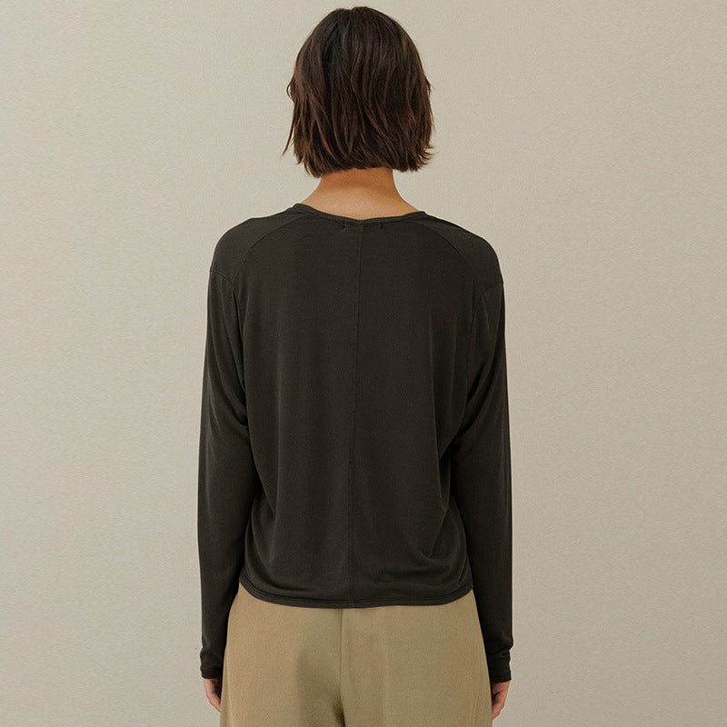 2025 spring and autumn simplicity solid color knitted cardigan pure cotton soft breathable round neck lightweight soft jacket long-sleeved women's clothing