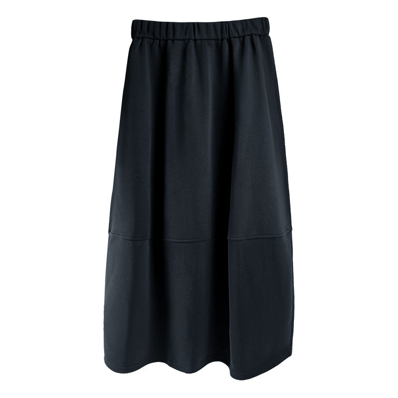 Three-dimensional Bud skirt umbrella skirt thickened autumn and winter commuting figure flattering bathroom skirt mid-length skirt loose high-grade skirt