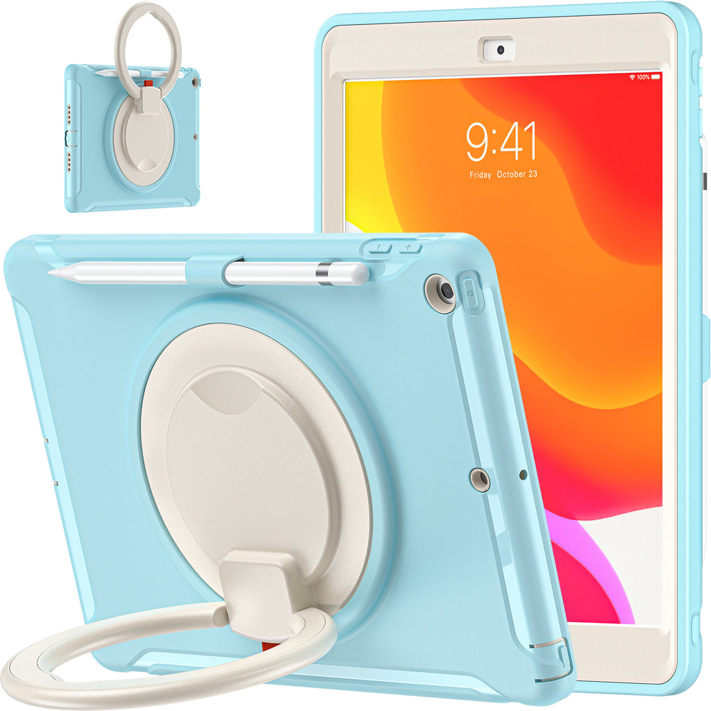 Applicable iPad 10.2 Apple tablet protective case with pen Sleeve 360 degrees handheld rotating bracket three-proof protective case