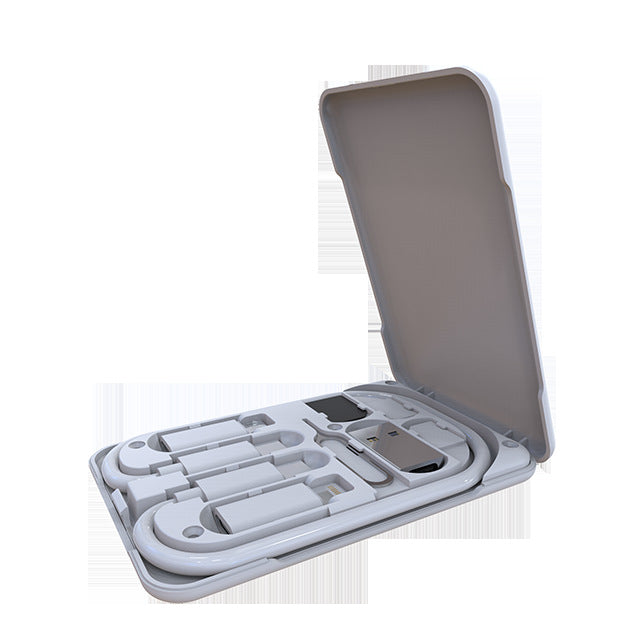 Travel portable data cable storage box multifunctional treasure box adapter charging strip line mobile phone bracket function