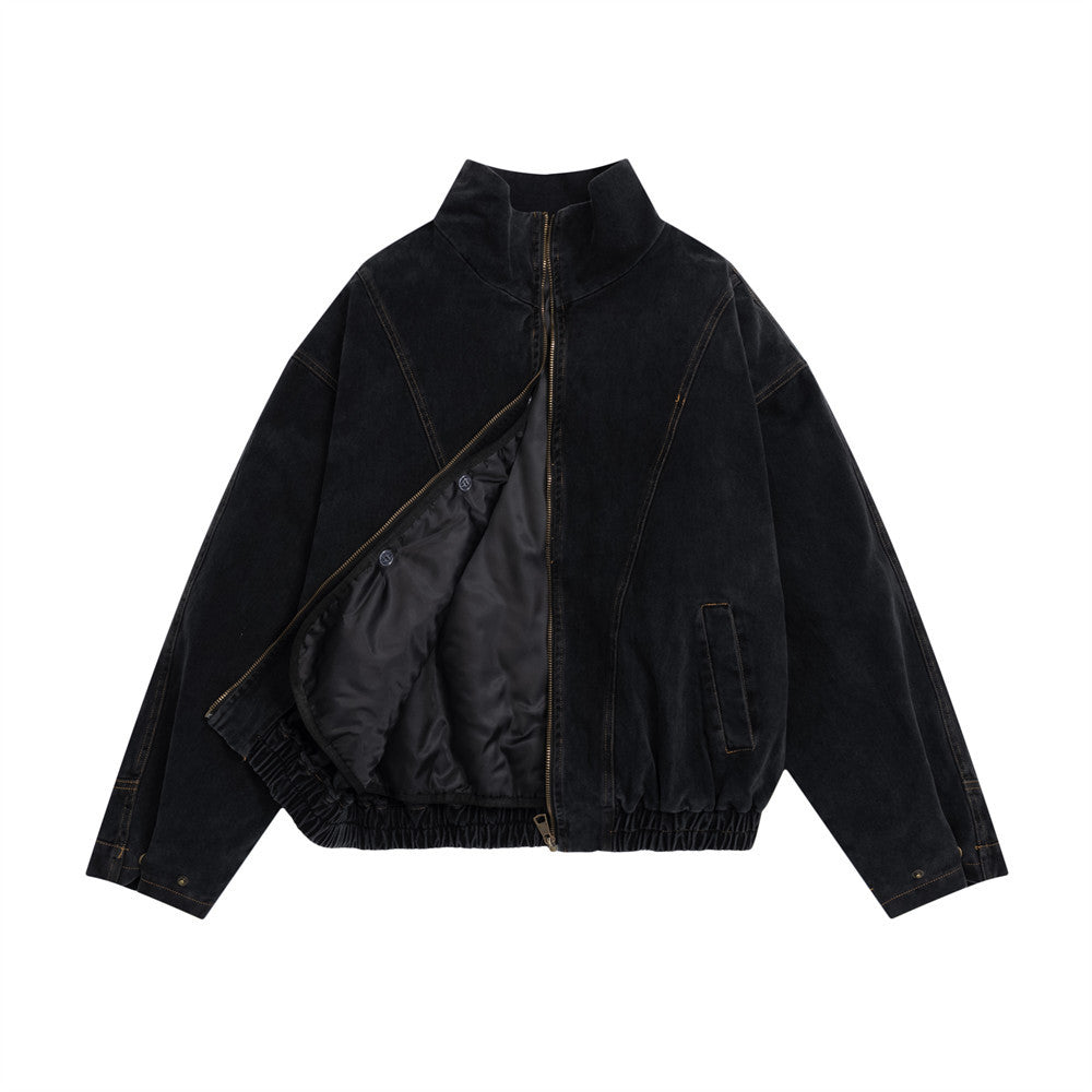 Unique design stand collar denim cotton jacket coat men's deconstruction stitching winter cotton padded detachable liner cotton-padded coat