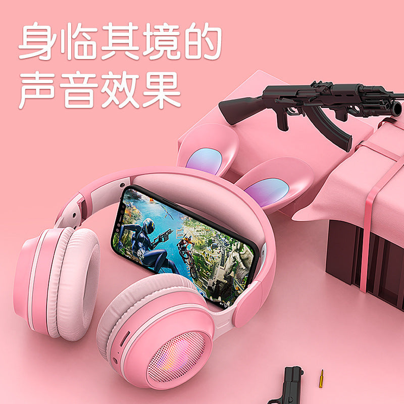 [New] cross-border KE-11 rabbit ears headset Bluetooth headset LED luminous wireless with microphone children's headphones