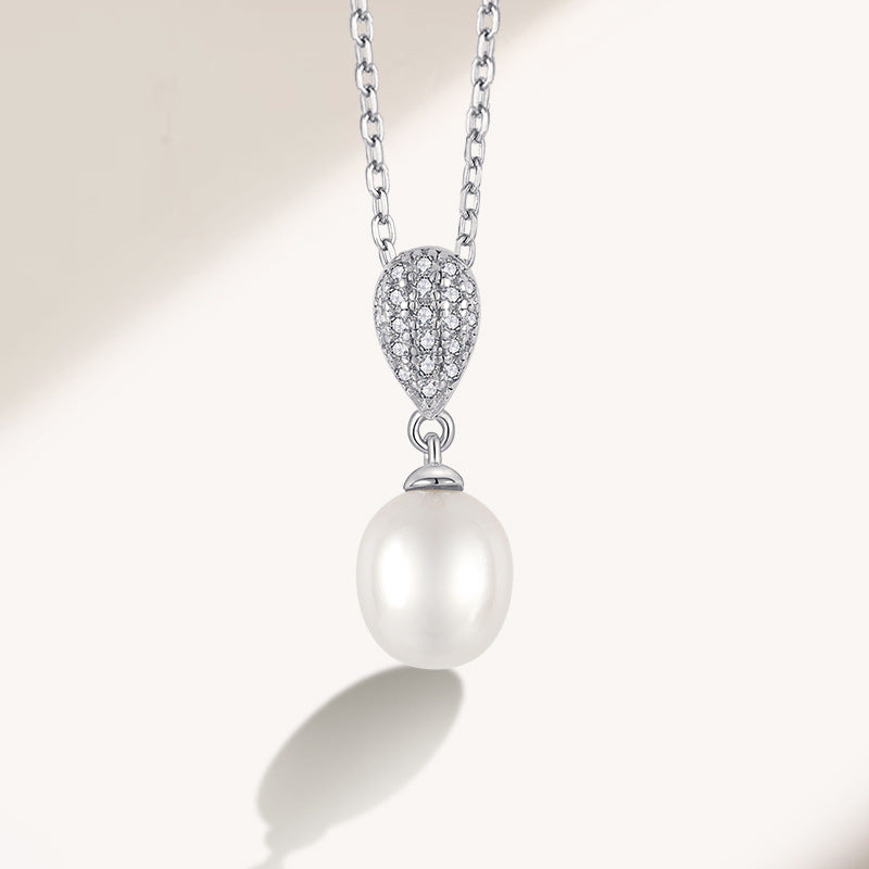 s925 sterling silver jewelry set earrings stud earrings inlaid zircon pearl necklace pendant foreign trade cross-border silver accessories processing
