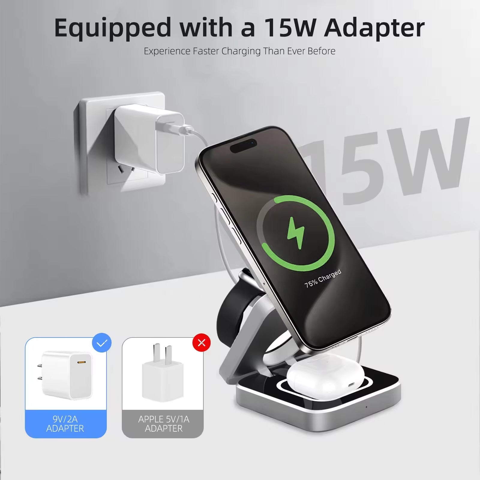 New arrival three-in-one magnetic wireless charger phone fast charge folding bracket earphone watch wireless charging