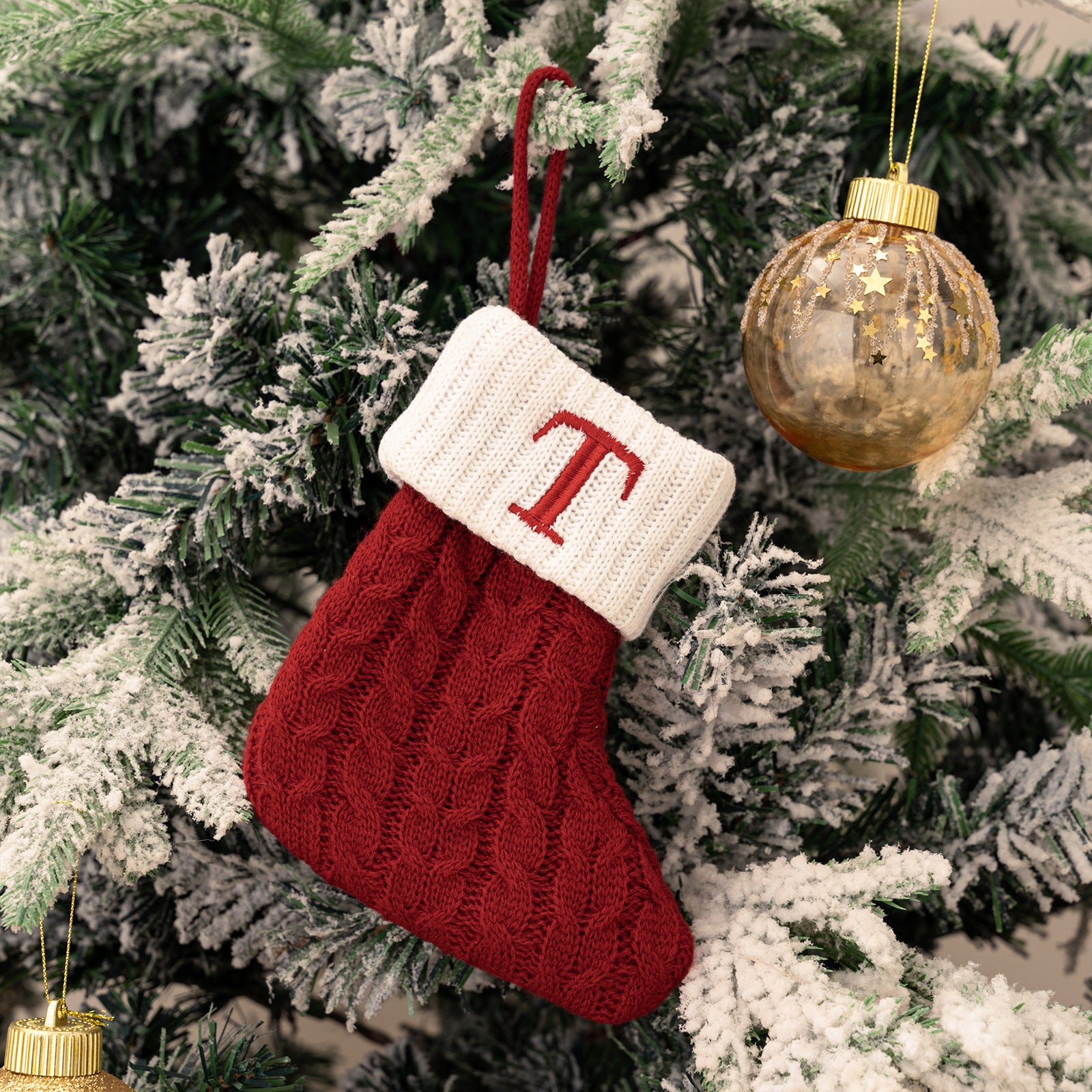 Cross-border cute letters Christmas stockings creative Christmas tree pendant Christmas style wool knitted socks decoration props
