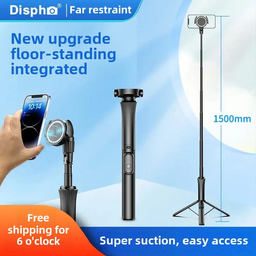 2024 New Bluetooth floor magnetic selfie stick mobile phone holder outdoor anti-shake PTZ