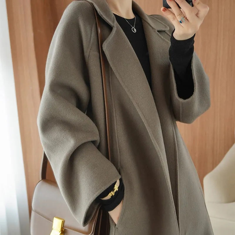 Cross-border foreign trade coat for women long below the knee loose plus size 2025 autumn and winter new high-end cardigan coat for women fashion