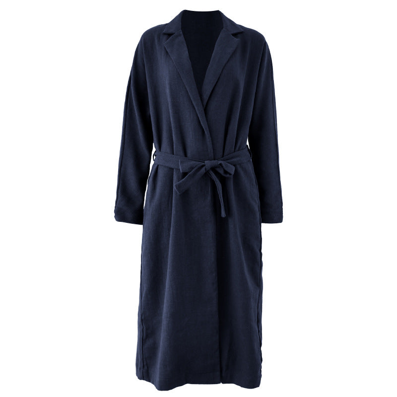 High class elegant pure Ramie coat 25 autumn women's overcoat slim slimming mid-length cotton linen niche trench coat
