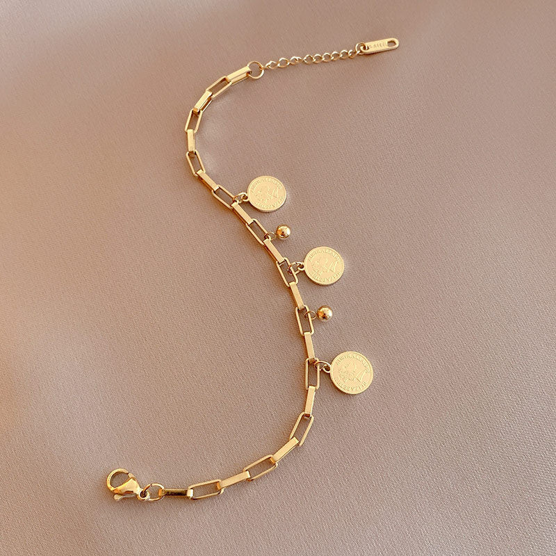 Trendy titanium steel hip hop cool round bracelet Korean style Internet celebrity ins cold style student girlfriends bracelet wholesale