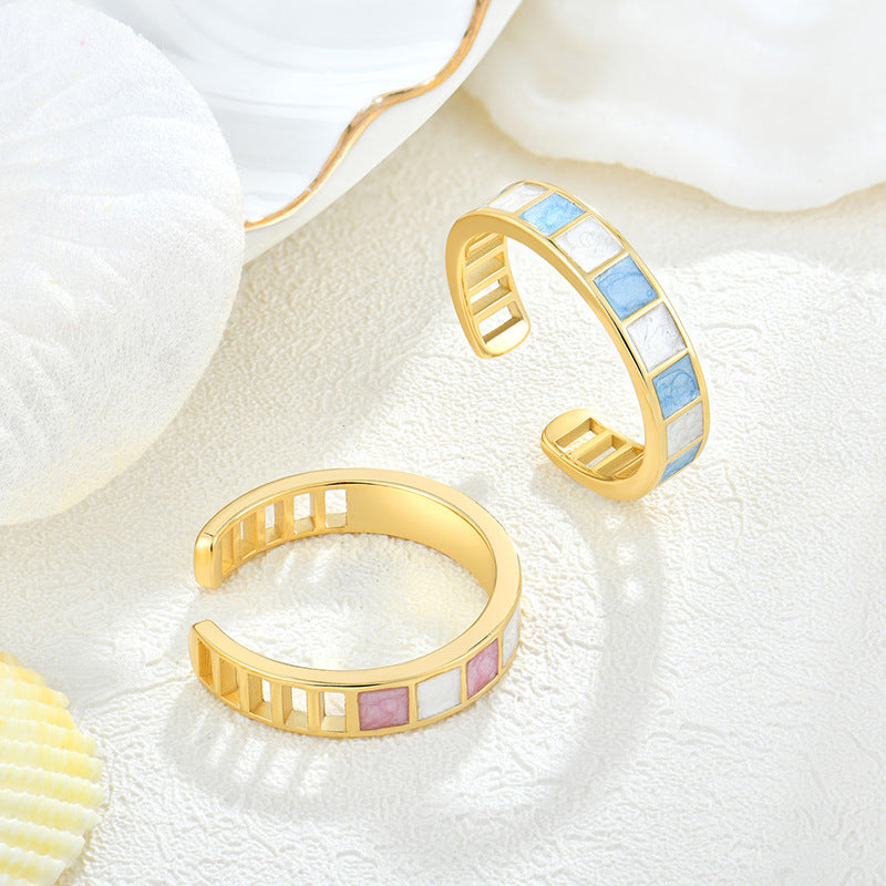 Ring pink and white color epoxy s925 sterling silver 18K gold plating open ring foreign trade cross-border jewelry silver accessories processing