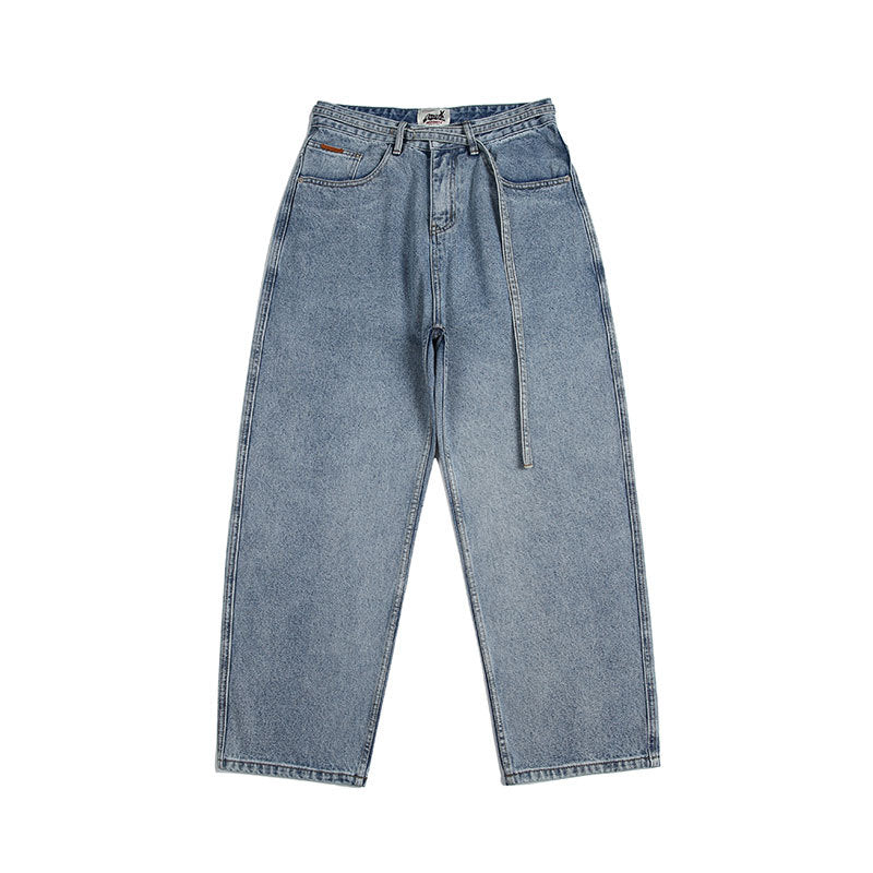 City fanpin 2024 Autumn New lace-up decorative solid color loose jeans high street pants high sense