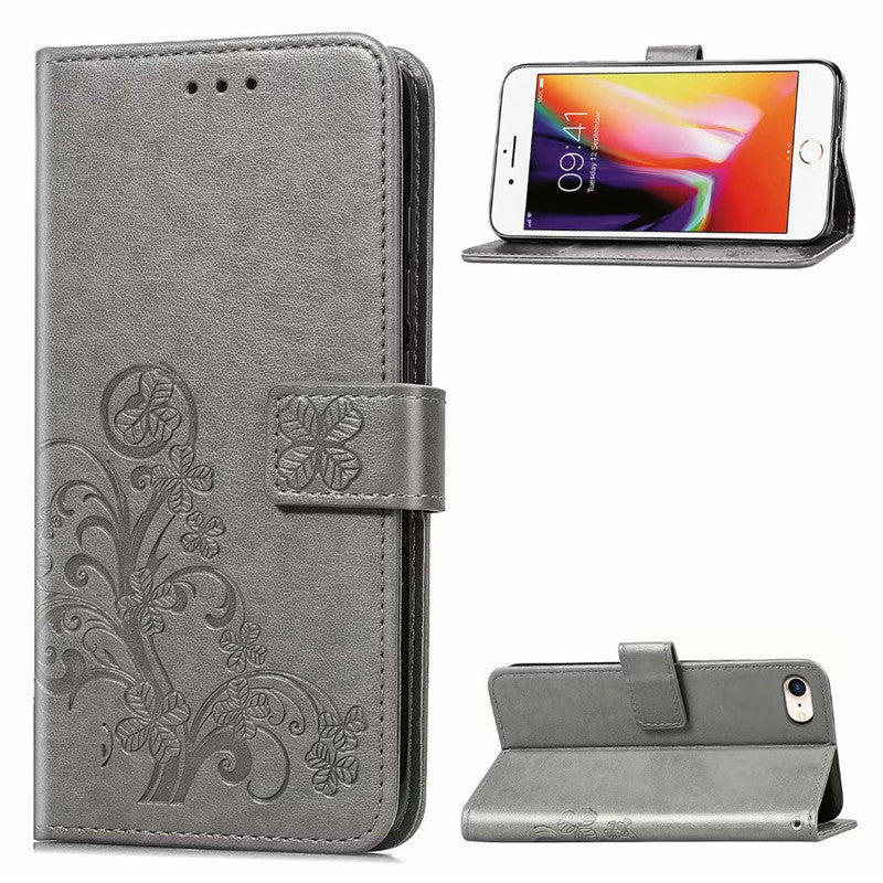 Foreign trade applicable to Google pixel 3 4 3a 4a xl lucky four-leaf clover flip wallet lanyard leather case