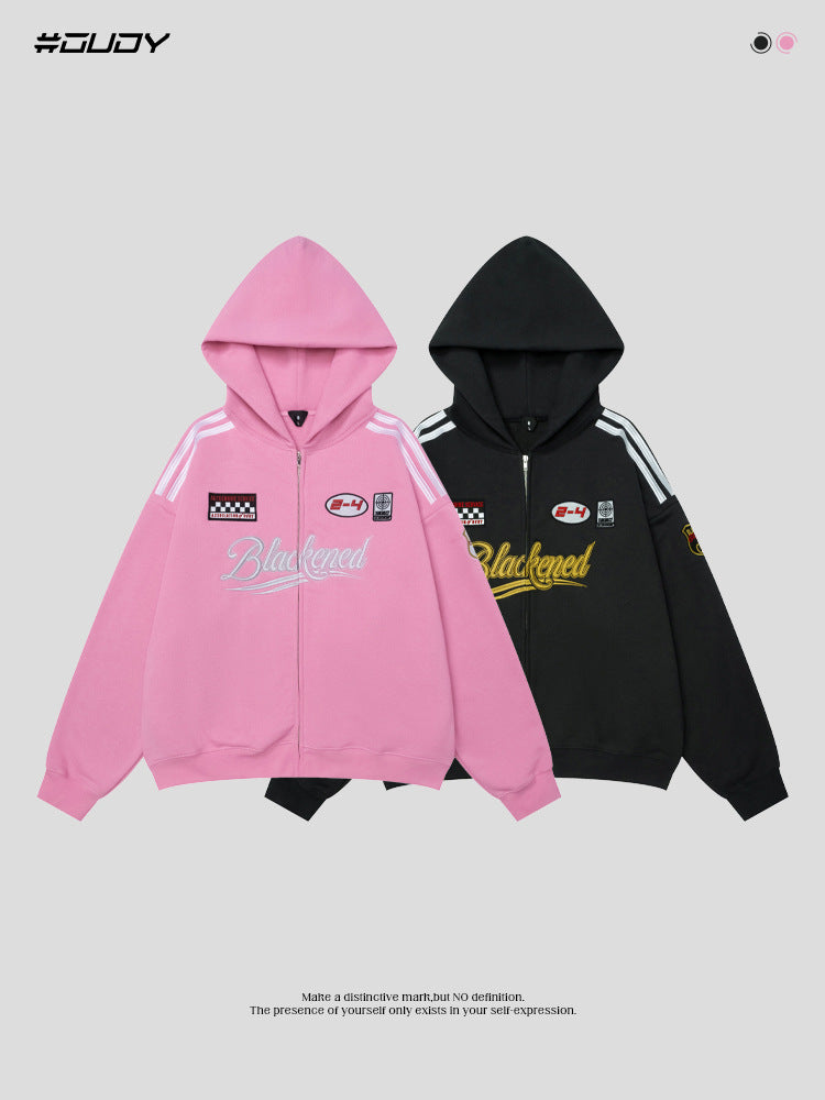 # OVDY original American top men's autumn and winter couple wear fashion brand fleece-lined hooded zipper sweatshirt coat men's clothing