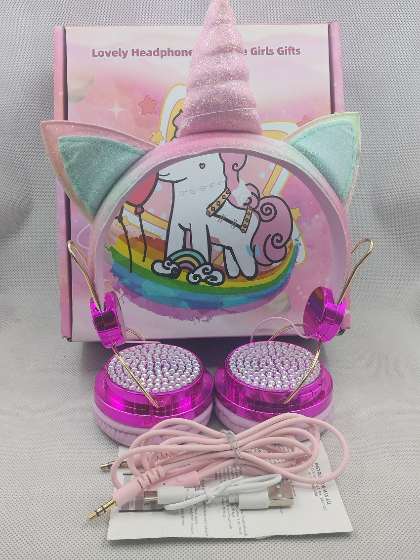Factory cross-border Bluetooth headset wholesale hot head-mounted computer online class cartoon unicorn smart children's headphones