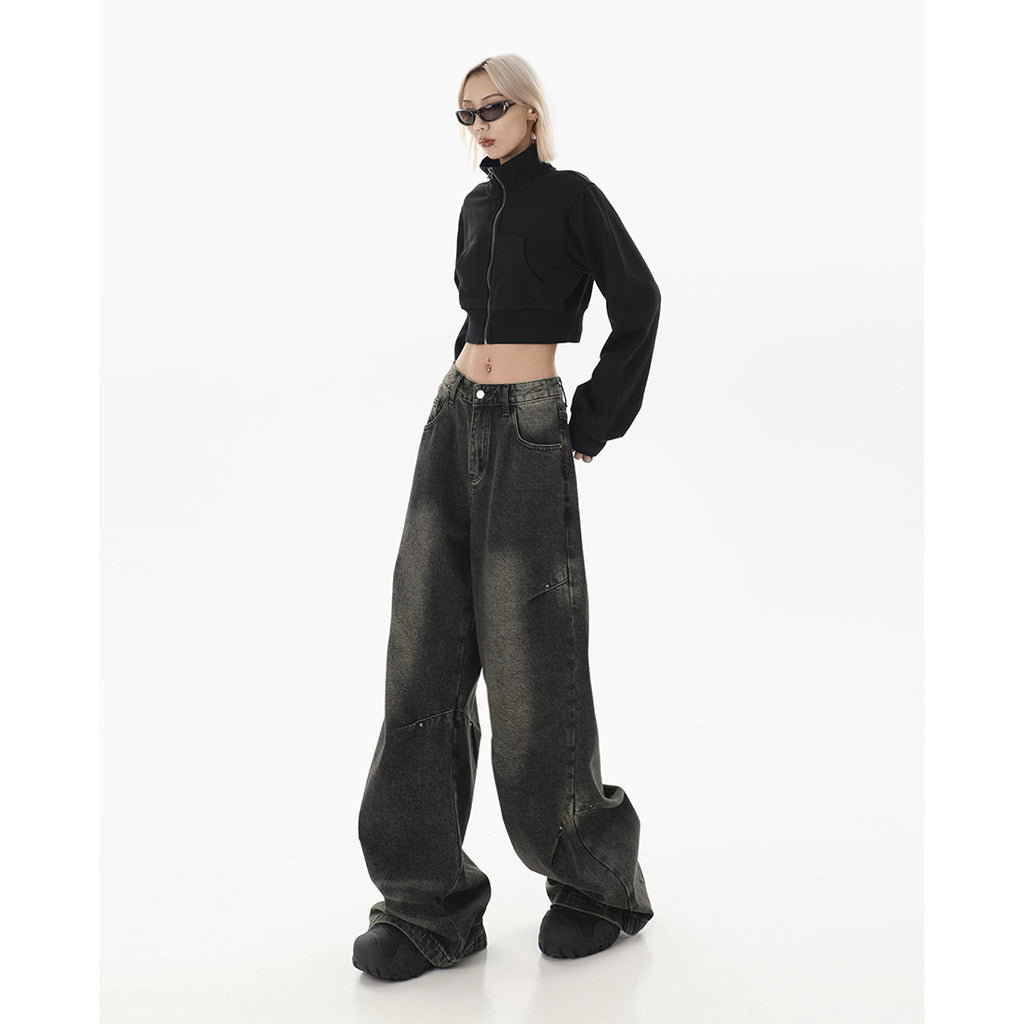 Maillard High Street washed straight jeans women's autumn and winter 2023 new high waist loose design wide-leg pants