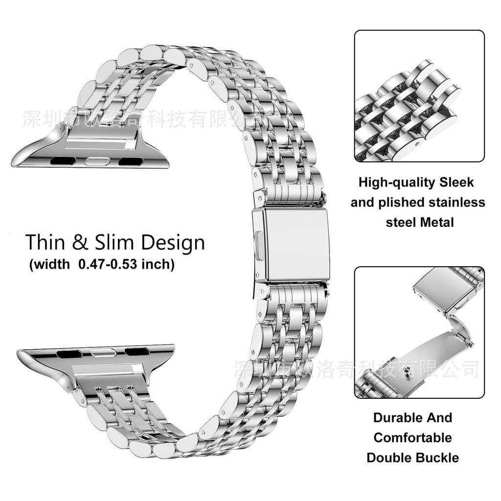 Suitable for Apple Watch9 smart strap Apple 8ultra small seven beads slingshot buckle steel strap metal strap