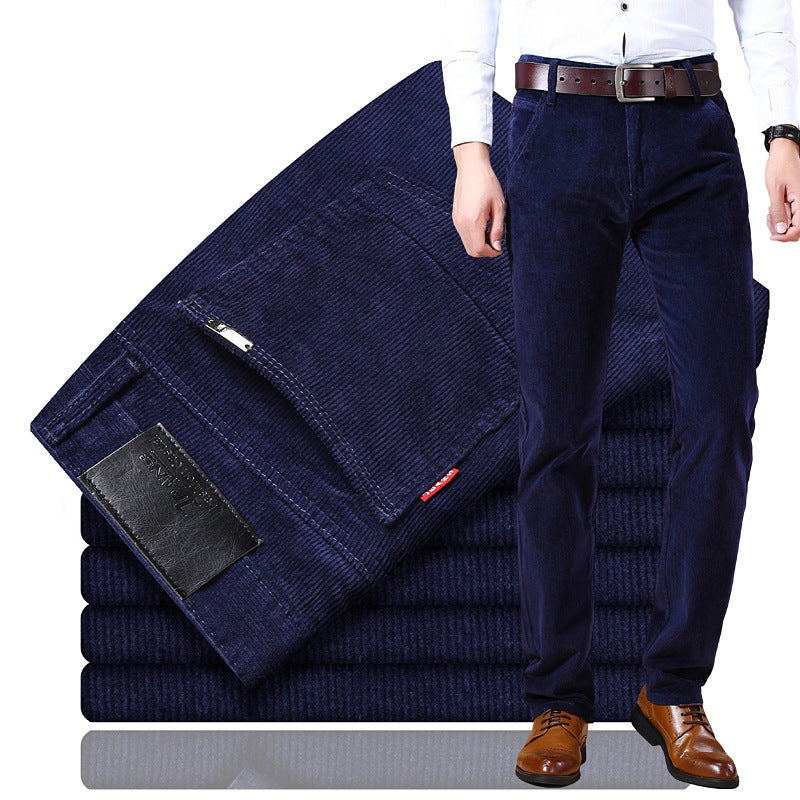 One piece dropshipping 6686 stretch striped pants corduroy men's pants common style middle-aged casual pants straight loose trousers